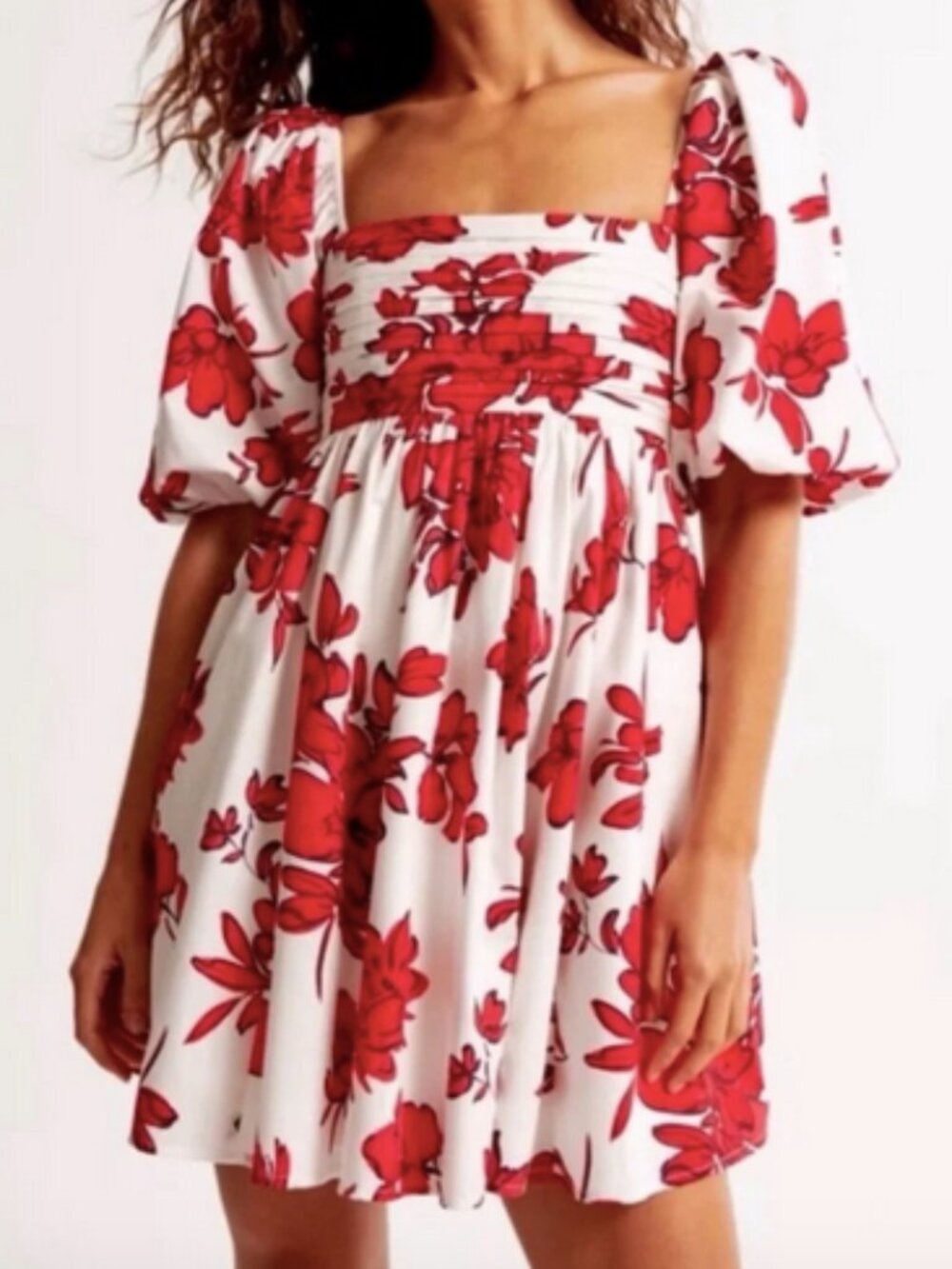 AF Abercrombie & Fitch Emerson Poplin Puff Sleeve Mini Dress Red Floral Size S - Picture 3 of 5